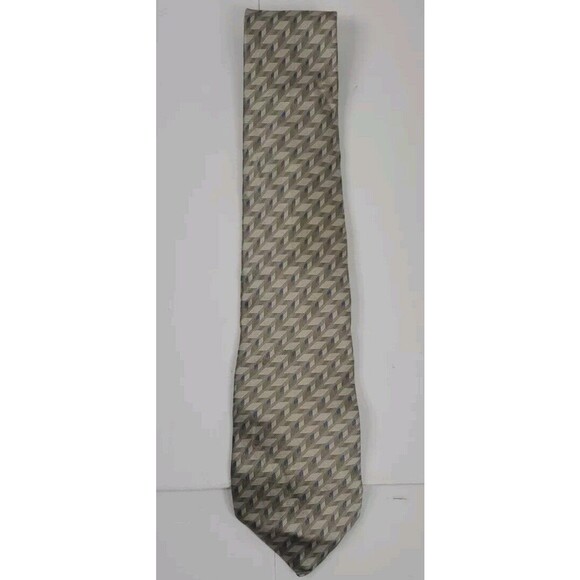 Palatina Mens 100% Silk  Geometric Made in USA 4.5 neutral colors Blue Cream Vtg - Picture 2 of 8